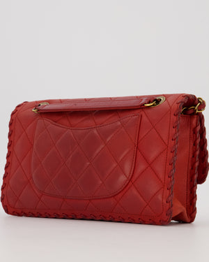 Chanel Red Medium Happy Stitch Leather Flap Bag with Braided Edge Detail Lambskin Leather and Brushed Gold Hardware