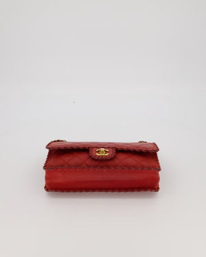 Chanel Red Medium Happy Stitch Leather Flap Bag with Braided Edge Detail Lambskin Leather and Brushed Gold Hardware