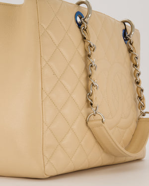 Chanel Beige Caviar GST Grand Shopper Tote Bag with Silver Hardware