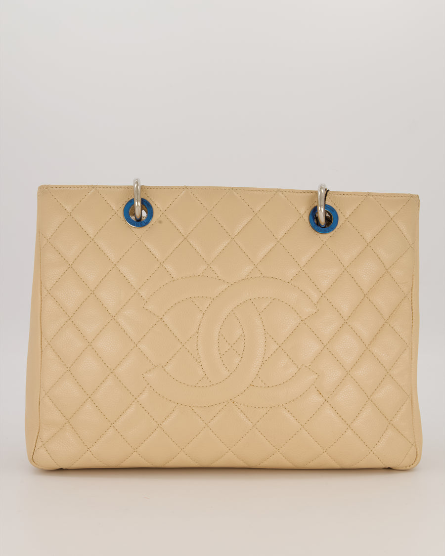 Chanel Beige Caviar GST Grand Shopper Tote Bag with Silver Hardware