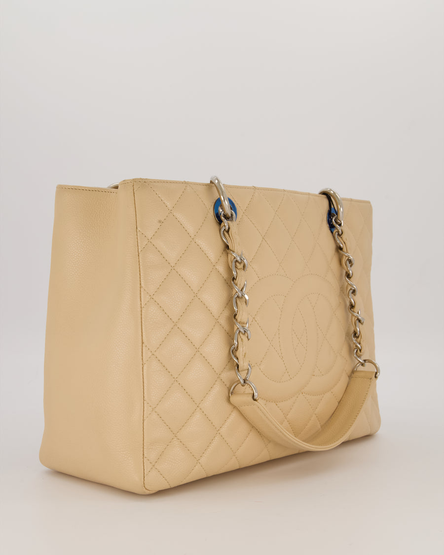 Chanel Beige Caviar GST Grand Shopper Tote Bag with Silver Hardware