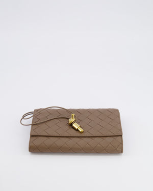 Bottega Veneta Brown Andiamo Pouch on Strap Bag in Pinecone Intrecciato Leather with Gold Hardware RRP £1,600