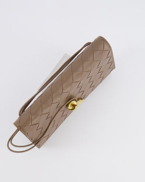 Bottega Veneta Brown Andiamo Pouch on Strap Bag in Pinecone Intrecciato Leather with Gold Hardware RRP £1,600