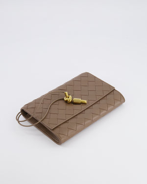 Bottega Veneta Brown Andiamo Pouch on Strap Bag in Pinecone Intrecciato Leather with Gold Hardware RRP £1,600