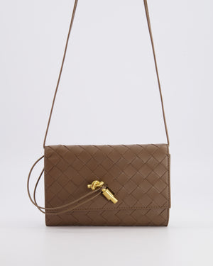 Bottega Veneta Brown Andiamo Pouch on Strap Bag in Pinecone Intrecciato Leather with Gold Hardware RRP £1,600