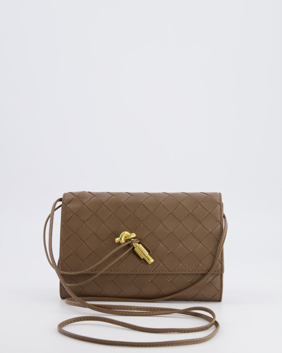 Bottega Veneta Brown Andiamo Pouch on Strap Bag in Pinecone Intrecciato Leather with Gold Hardware RRP £1,600