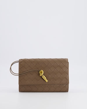 Bottega Veneta Brown Andiamo Pouch on Strap Bag in Pinecone Intrecciato Leather with Gold Hardware RRP £1,600