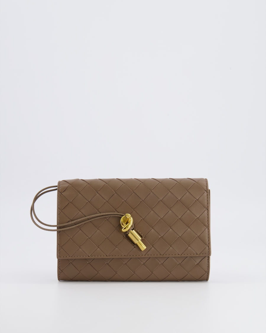Bottega Veneta Brown Andiamo Pouch on Strap Bag in Pinecone Intrecciato Leather with Gold Hardware RRP £1,600