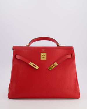 Hermès Kelly 35 Retourne Bag in Rouge Casaque Clemence Leather with Gold Hardware