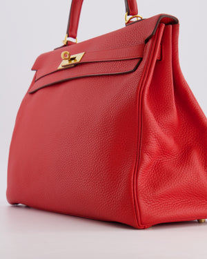 Hermès Kelly 35 Retourne Bag in Rouge Casaque Clemence Leather with Gold Hardware
