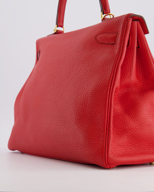 Hermès Kelly 35 Retourne Bag in Rouge Casaque Clemence Leather with Gold Hardware