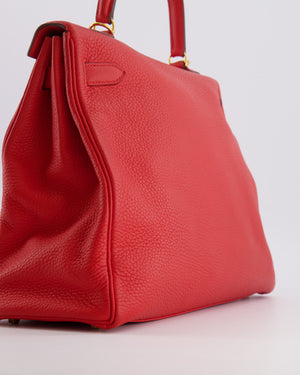 Hermès Kelly 35 Retourne Bag in Rouge Casaque Clemence Leather with Gold Hardware
