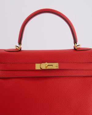 Hermès Kelly 35 Retourne Bag in Rouge Casaque Clemence Leather with Gold Hardware
