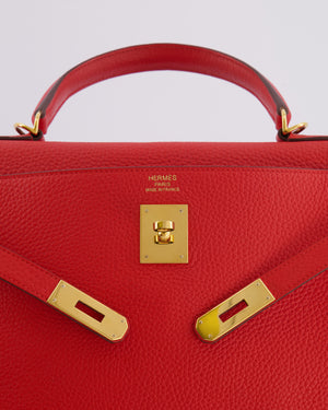 Hermès Kelly 35 Retourne Bag in Rouge Casaque Clemence Leather with Gold Hardware