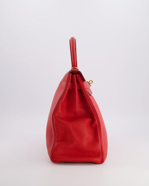 Hermès Kelly 35 Retourne Bag in Rouge Casaque Clemence Leather with Gold Hardware