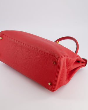 Hermès Kelly 35 Retourne Bag in Rouge Casaque Clemence Leather with Gold Hardware