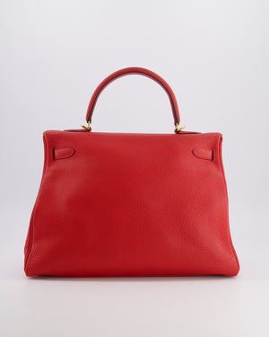 Hermès Kelly 35 Retourne Bag in Rouge Casaque Clemence Leather with Gold Hardware