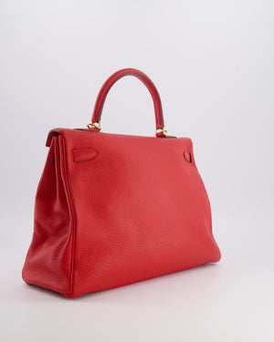 Hermès Kelly 35 Retourne Bag in Rouge Casaque Clemence Leather with Gold Hardware