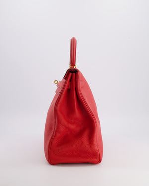 Hermès Kelly 35 Retourne Bag in Rouge Casaque Clemence Leather with Gold Hardware