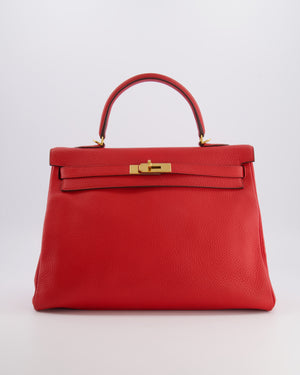 Hermès Kelly 35 Retourne Bag in Rouge Casaque Clemence Leather with Gold Hardware