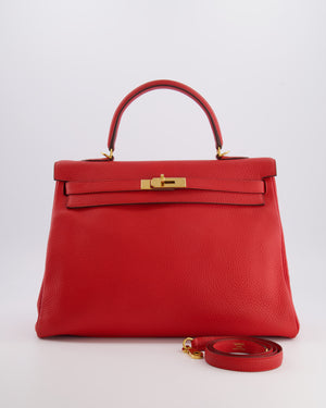 Hermès Kelly 35 Retourne Bag in Rouge Casaque Clemence Leather with Gold Hardware