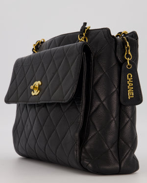 Chanel Black Vintage Quilted Caviar CC Front Pocket Bag with 24K Gold Hardware