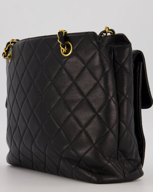 Chanel Black Vintage Quilted Caviar CC Front Pocket Bag with 24K Gold Hardware
