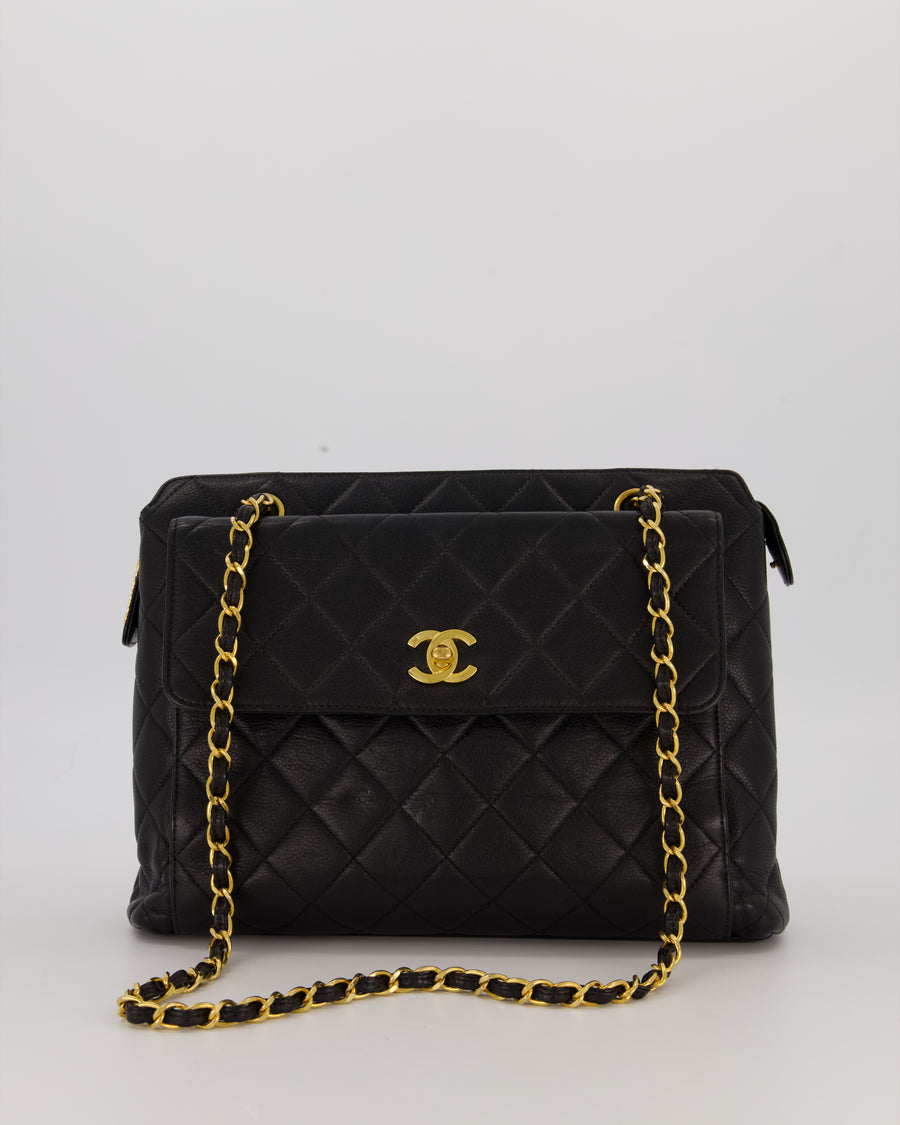 Chanel Black Vintage Quilted Caviar CC Front Pocket Bag with 24K Gold Hardware