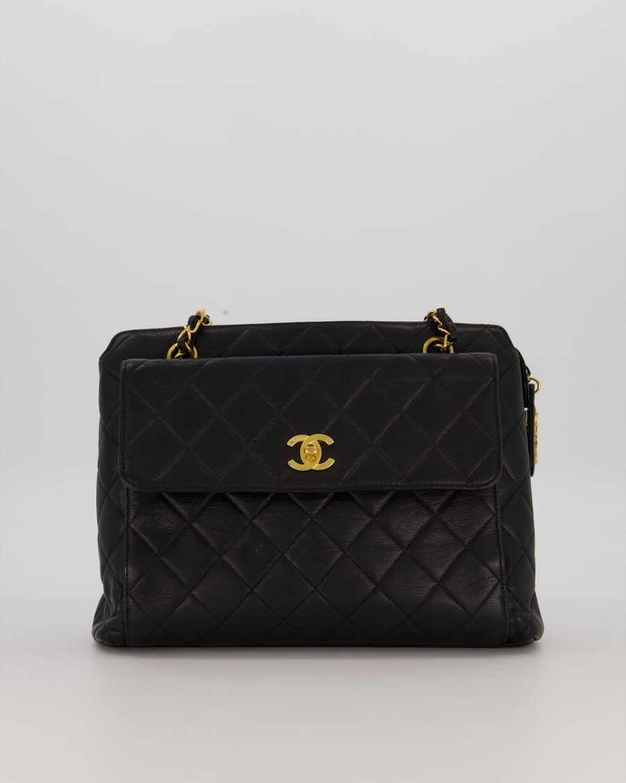 Chanel Black Vintage Quilted Caviar CC Front Pocket Bag with 24K Gold Hardware