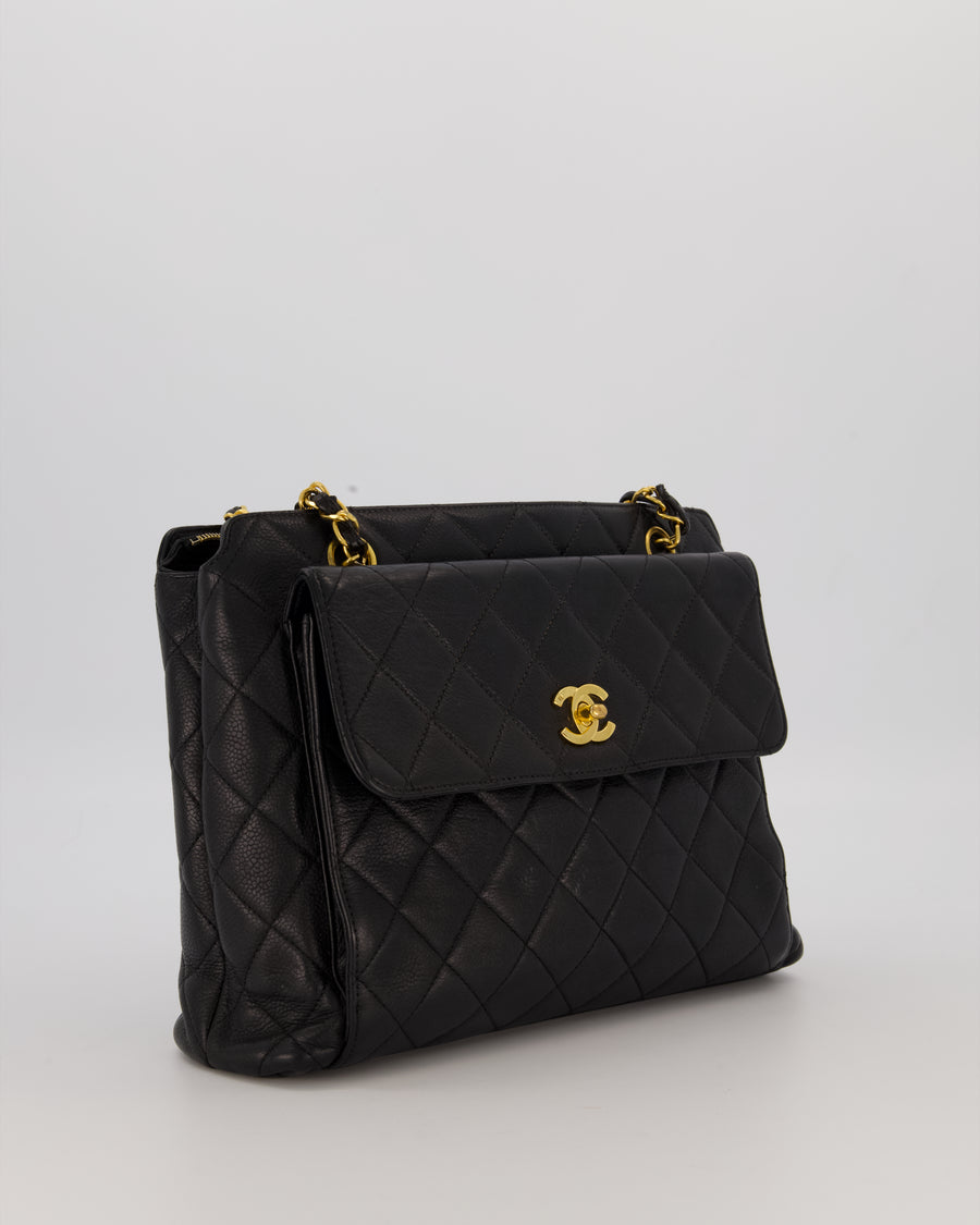 Chanel Black Vintage Quilted Caviar CC Front Pocket Bag with 24K Gold Hardware