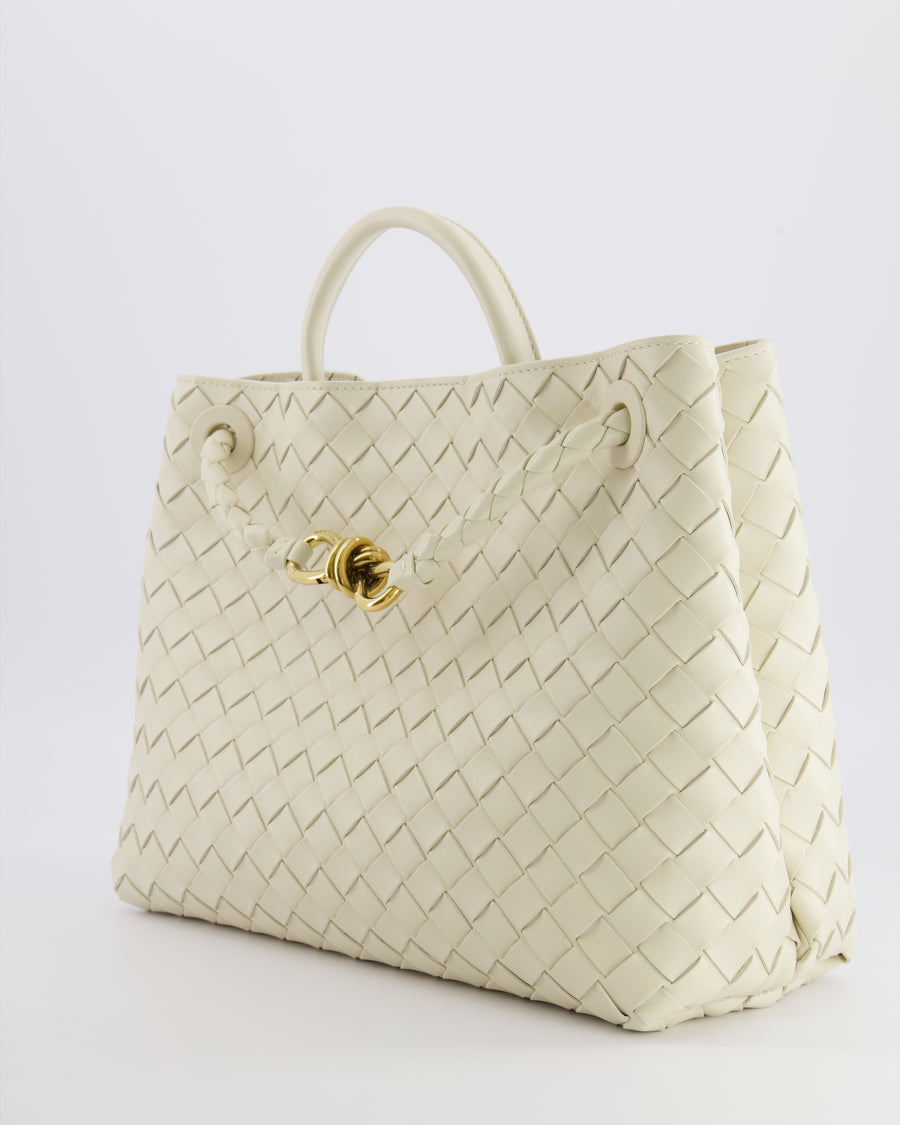 Bottega Veneta Medium Andiamo Bag in Sea Salt Intrecciato Leather with Gold Hardware RRP £4,370