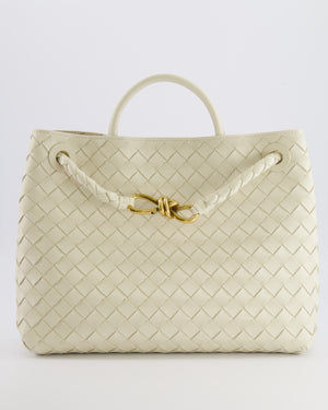 Bottega Veneta Medium Andiamo Bag in Sea Salt Intrecciato Leather with Gold Hardware RRP £4,370