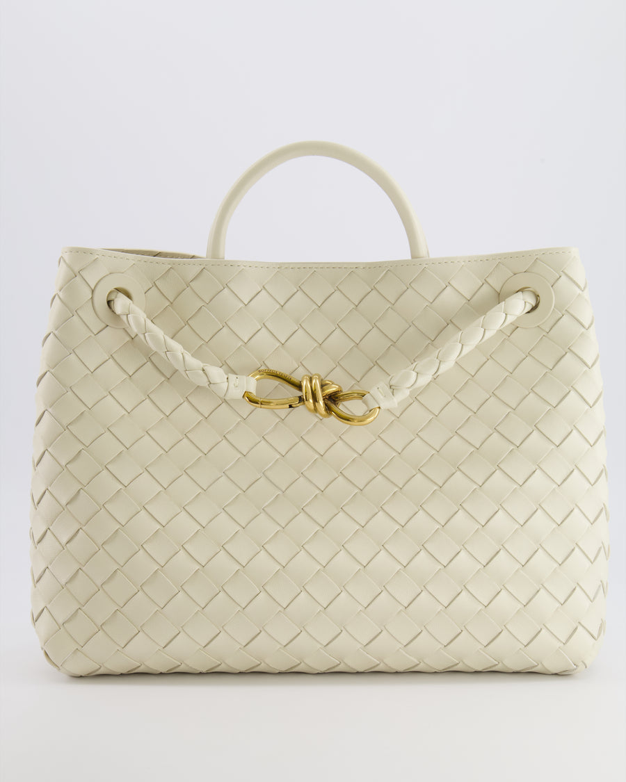 Bottega Veneta Medium Andiamo Bag in Sea Salt Intrecciato Leather with Gold Hardware RRP £4,370