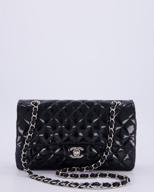 Chanel Medium Double Flap Bag in Black Patent Leather with Silver Hardware
