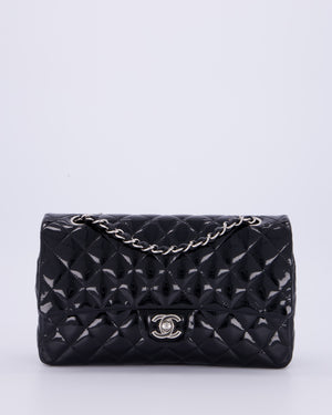 Chanel Medium Double Flap Bag in Black Patent Leather with Silver Hardware