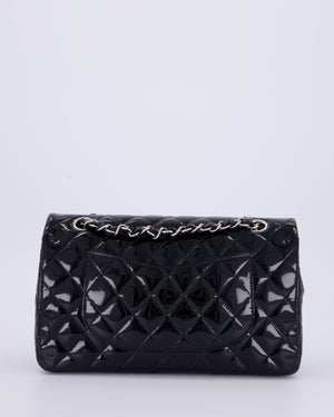 Chanel Medium Double Flap Bag in Black Patent Leather with Silver Hardware