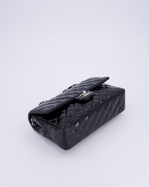 Chanel Medium Double Flap Bag in Black Patent Leather with Silver Hardware