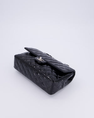 Chanel Medium Double Flap Bag in Black Patent Leather with Silver Hardware