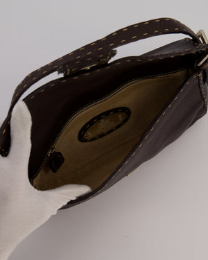 Fendi Selleria Brown Stitched Edge Baguette Bag in Cuoio Romano Leather with Silver Hardware