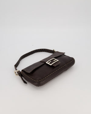 Fendi Selleria Brown Stitched Edge Baguette Bag in Cuoio Romano Leather with Silver Hardware