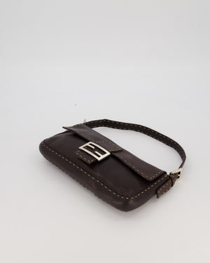 Fendi Selleria Brown Stitched Edge Baguette Bag in Cuoio Romano Leather with Silver Hardware