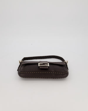 Fendi Selleria Brown Stitched Edge Baguette Bag in Cuoio Romano Leather with Silver Hardware