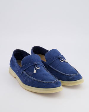 Loro Piana Blue Suede Summer Charms Walk Loafers Size EU 39.5