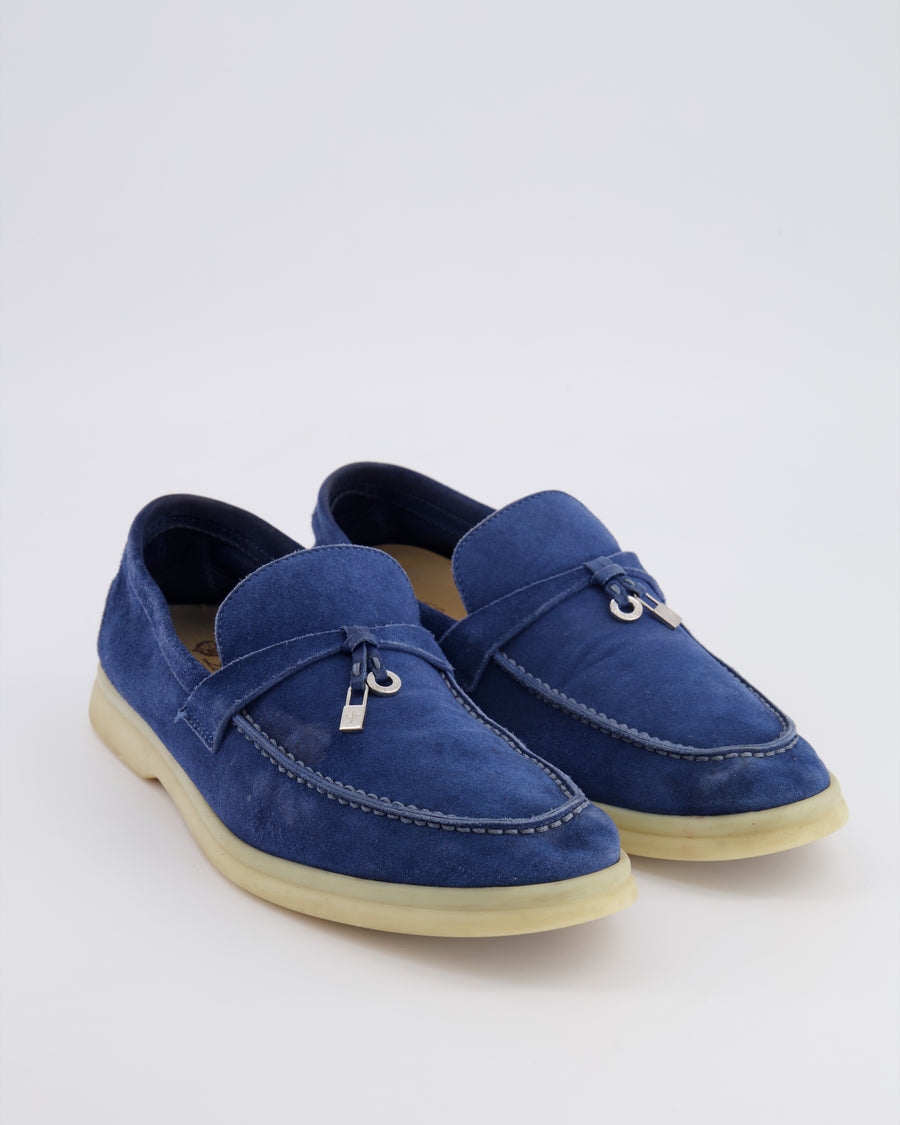 Loro Piana Blue Suede Summer Charms Walk Loafers Size EU 39.5