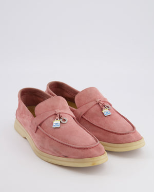 Loro Piana Special Edition Flowering Cherry Pink Suede Summer Charms Walk Loafers Size EU 39