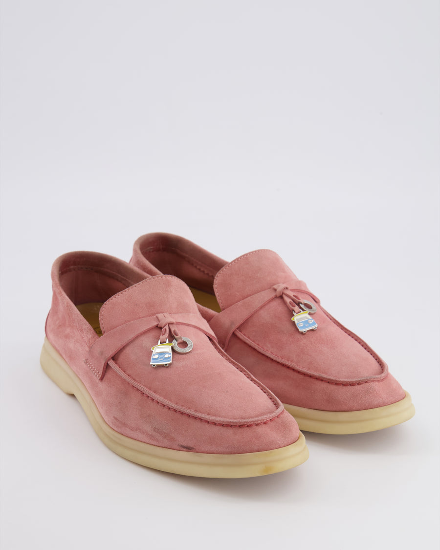 Loro Piana Special Edition Flowering Cherry Pink Suede Summer Charms Walk Loafers Size EU 39
