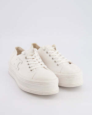 Celine White Canvas Jane Platform Trainers with Leather Triomphe Logo Detail Size EU 39