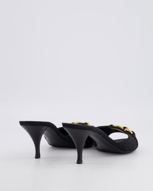 Saint Laurent Black Canvas Logo Printed Le Maillon Heeled Mules with Gold Chain Detail Size EU 39.5 RRP £900