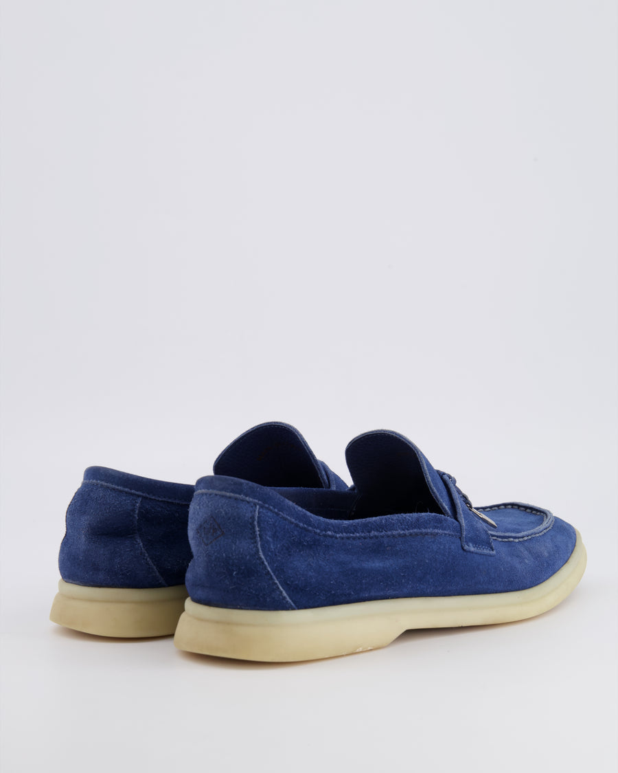 Loro Piana Blue Suede Summer Charms Walk Loafers Size EU 39.5