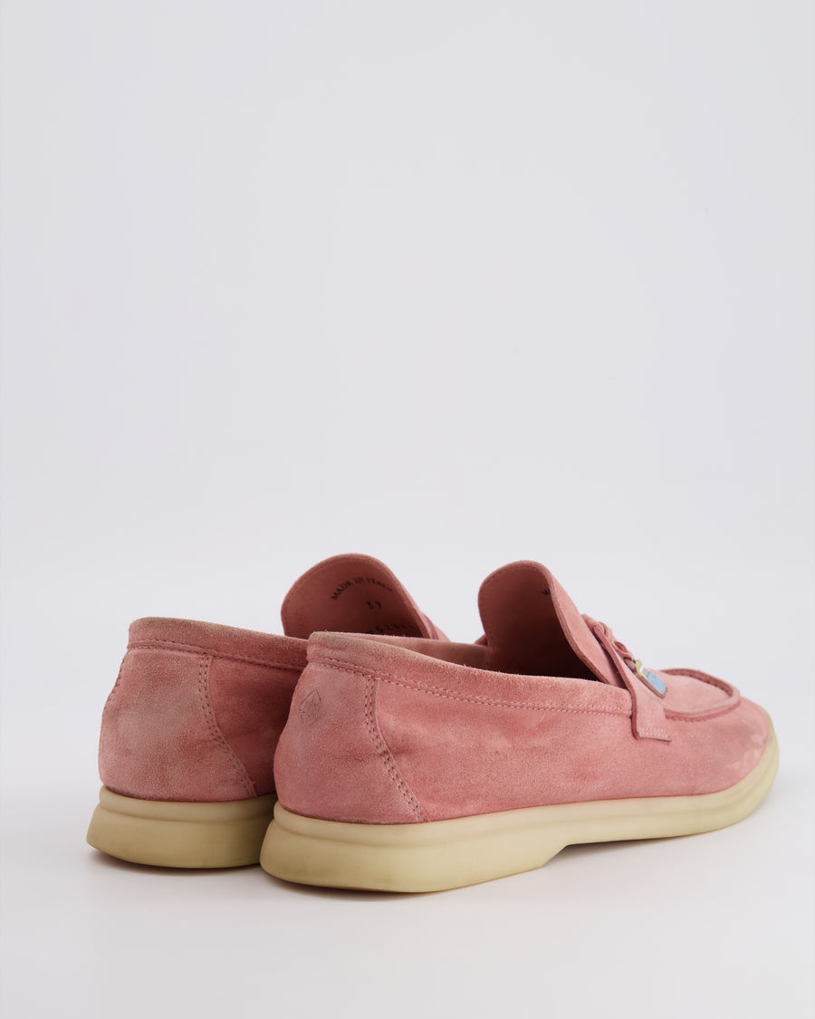 Loro Piana Special Edition Flowering Cherry Pink Suede Summer Charms Walk Loafers Size EU 39